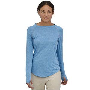 PATAGONIA Women's Tropic Comfort Sun Crew Sz Medium Lago Blue Long Sleeve Shirt